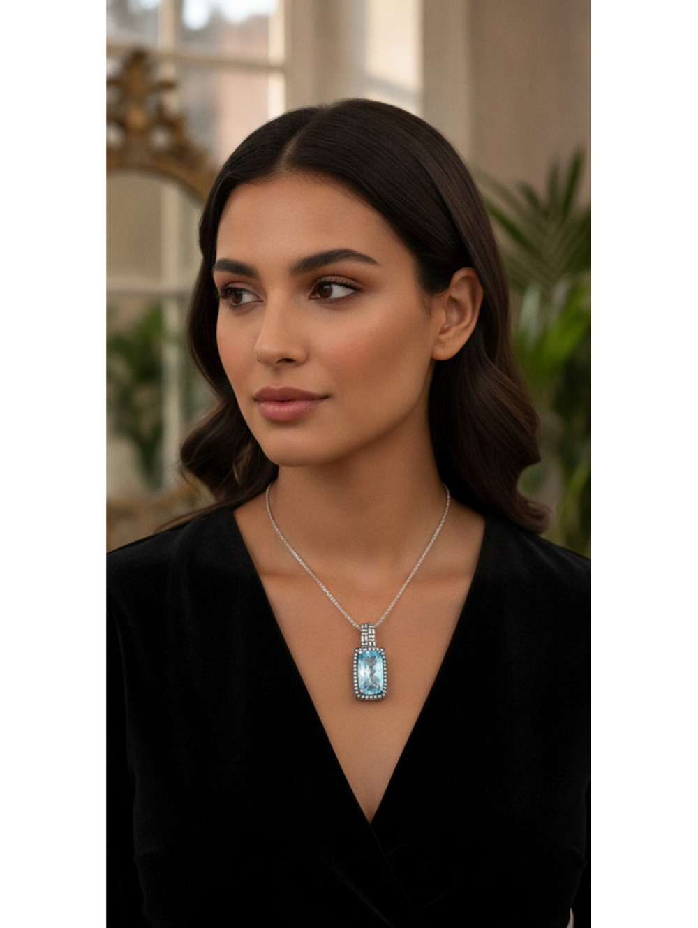 Philip Andre Sky Blue Topaz & 1/3ct Diamond 925 Sterling Silver Necklace